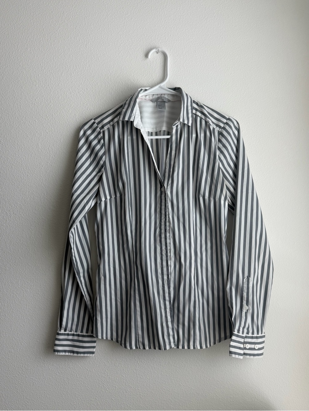 Women’s Classic Gray & White Stripe Button-Up Shirt